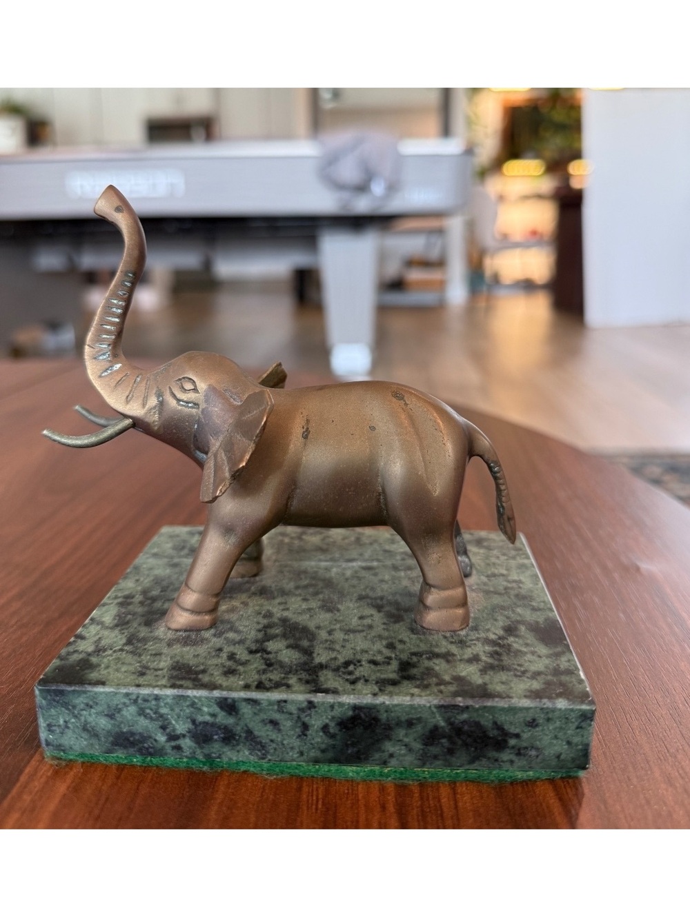 Vintage Brass Elephant Figurine on Green Marble Base